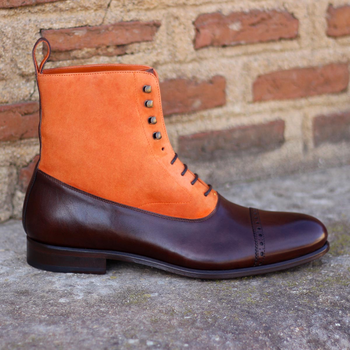 Bottine Bi-matières marron Balmoral Boot Dark brown veau patine Fait Main Bottine Veau Marron · Patine fait main - Maison Le Duc